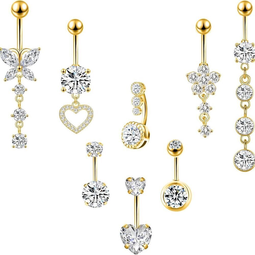 Stainless Steel Belly Button Rings 14G Dangle Navel Piercing Jewelry Sets